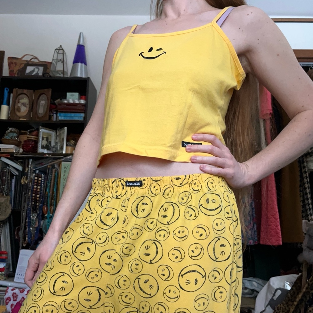 90s Joe Boxer Smiley Face Pajamas 2-Piece Set Womenโs Size XL - Picture 5 of 15